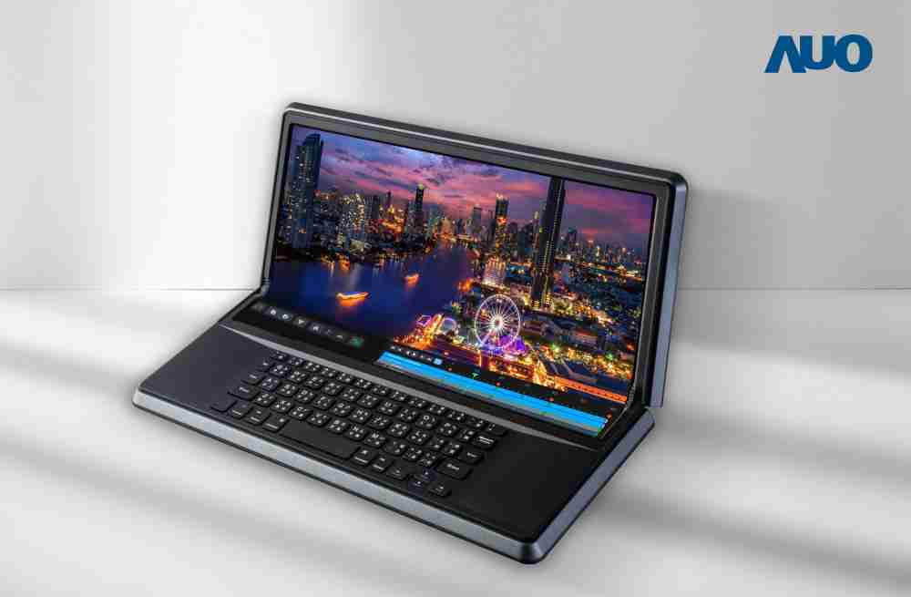 巨星国际14.6吋Micro LED折迭显示屏幕，，，搭配半径4mm的弯折绞炼，，，以及高画素、、、、高亮度、、、、高对比度的显示技术特点，，，即便在大视角下仍保有绝佳色相与亮度